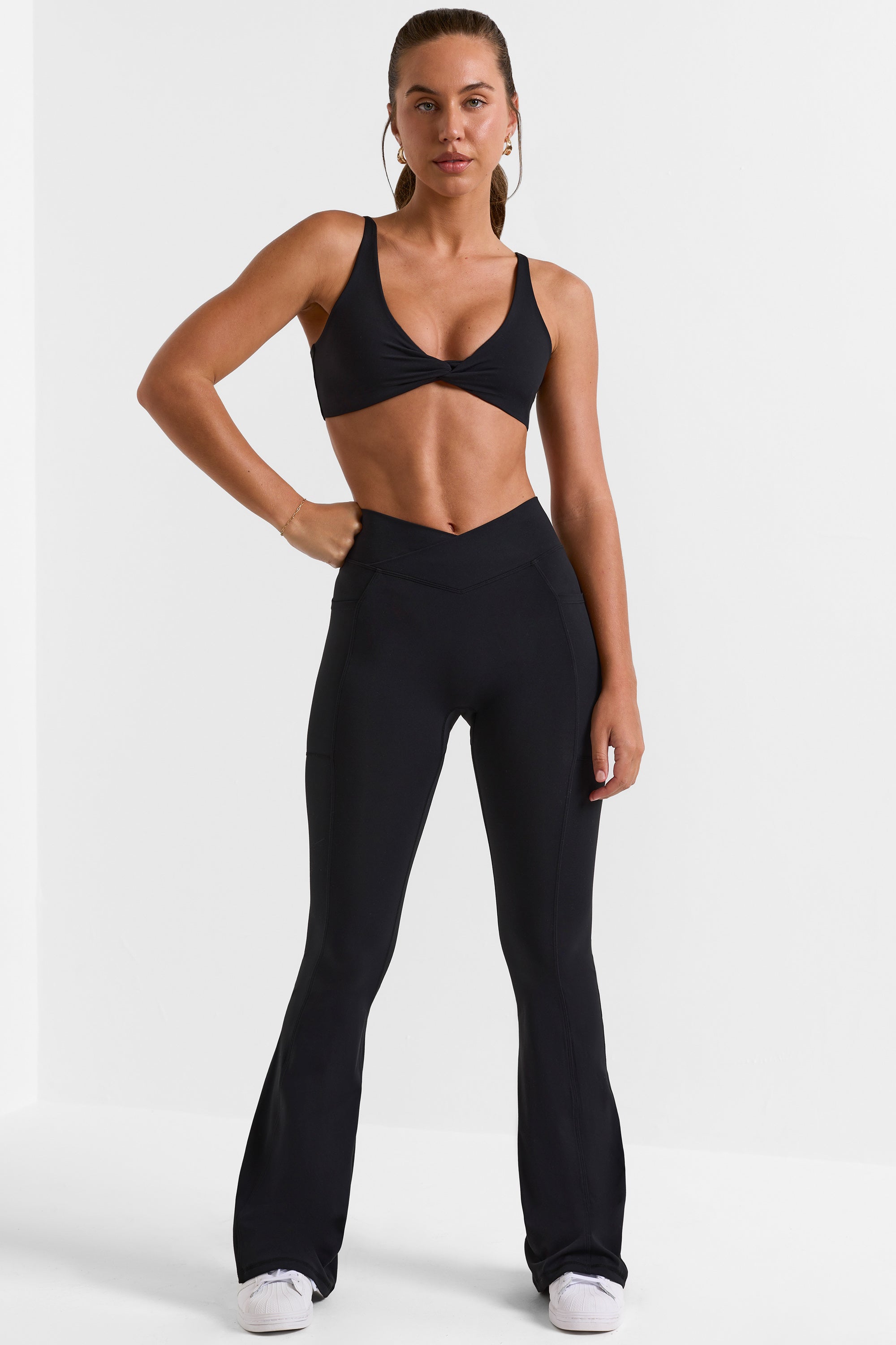 Soft Active Crossover Flared Trousers in Black